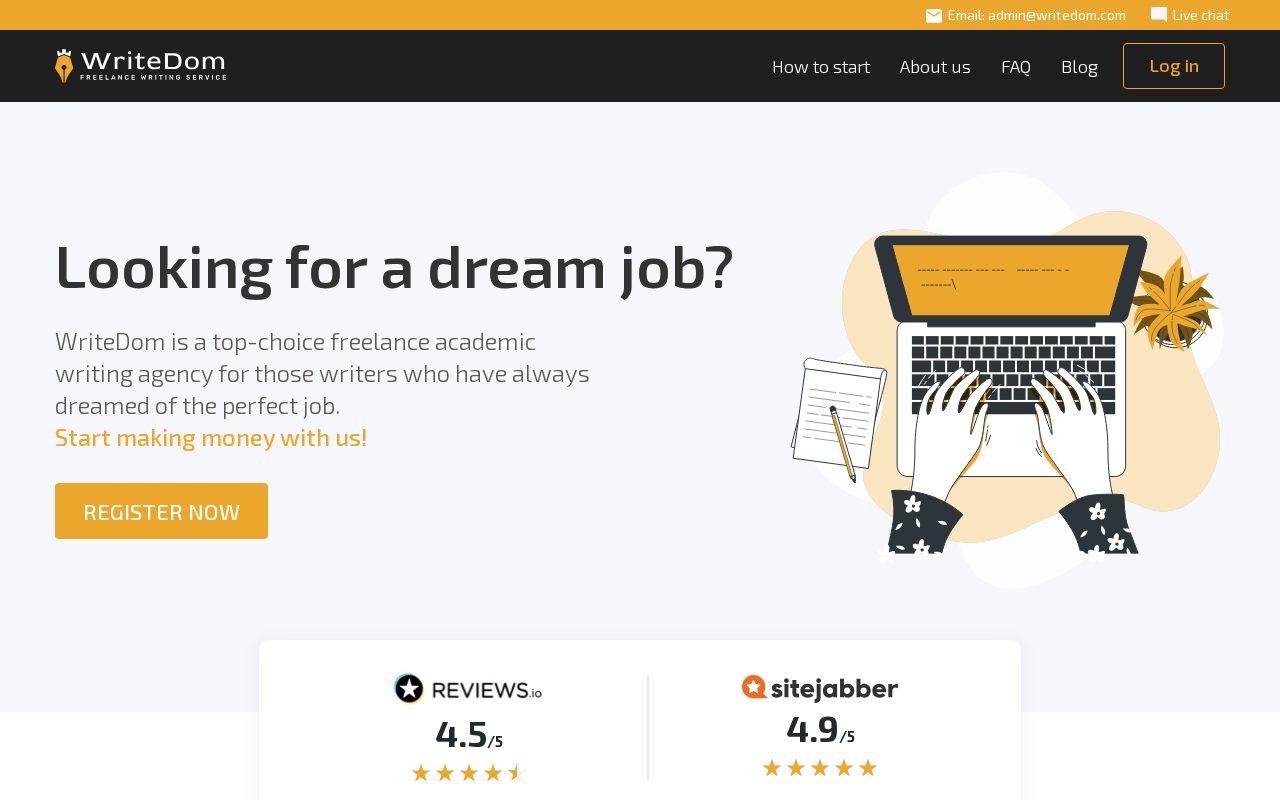 Writedom.com homepage — the board this bot bids on